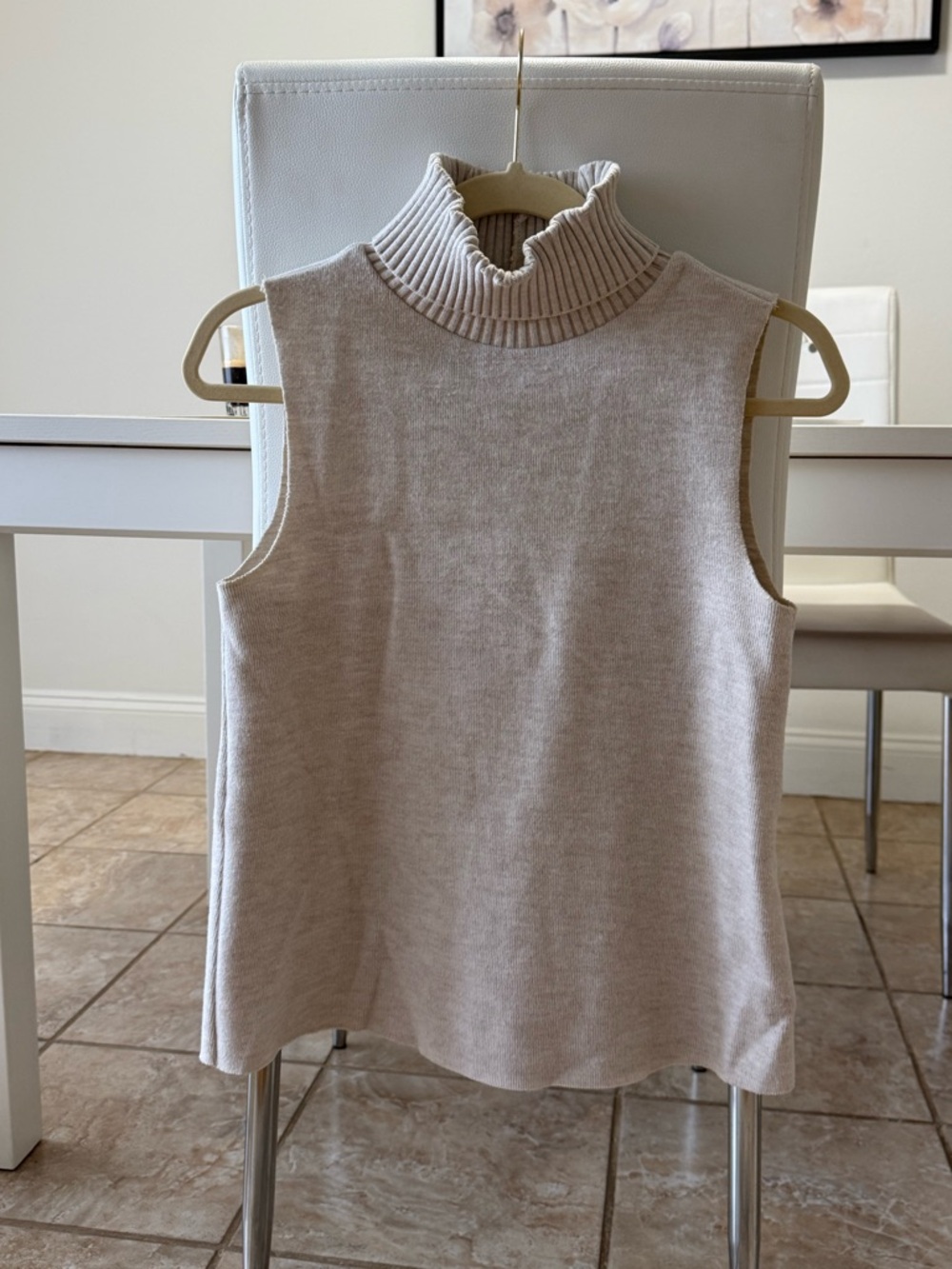 Zara Sleeveless Ribbed Turtleneck Knit Top